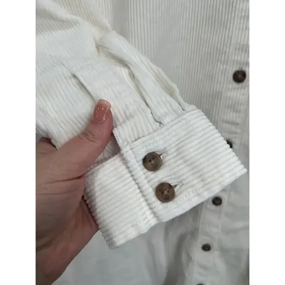 Madewell Cream Corduroy Shirt Dress Mini Casual Neutral Size Medium - Picture 7 of 9